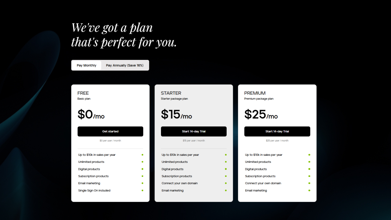 Animated Pricing Table Component